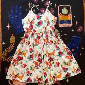 Hell Bunny Lefox Cream Dress Foxes Deer Bunnies & Birds Sun Dress New with Tags